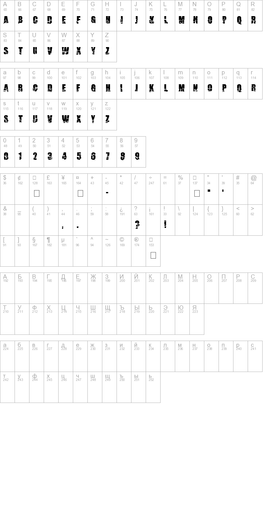 Layout of font Breakaway